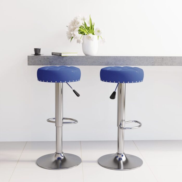Tabourets de bar lot de 2 bleu tissu – Image 1