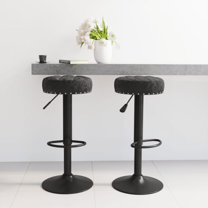 Tabourets de bar lot de 2 noir velours – Image 1