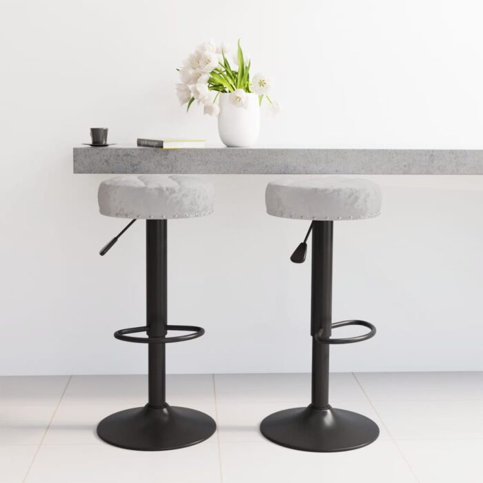 Tabourets de bar lot de 2 gris velours – Image 1