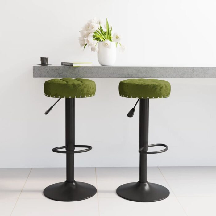 Tabourets de bar lot de 2 vert clair velours – Image 1