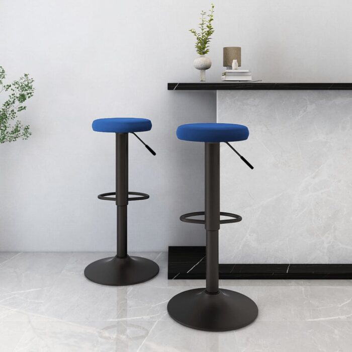 Tabourets de bar lot de 2 bleu velours – Image 1