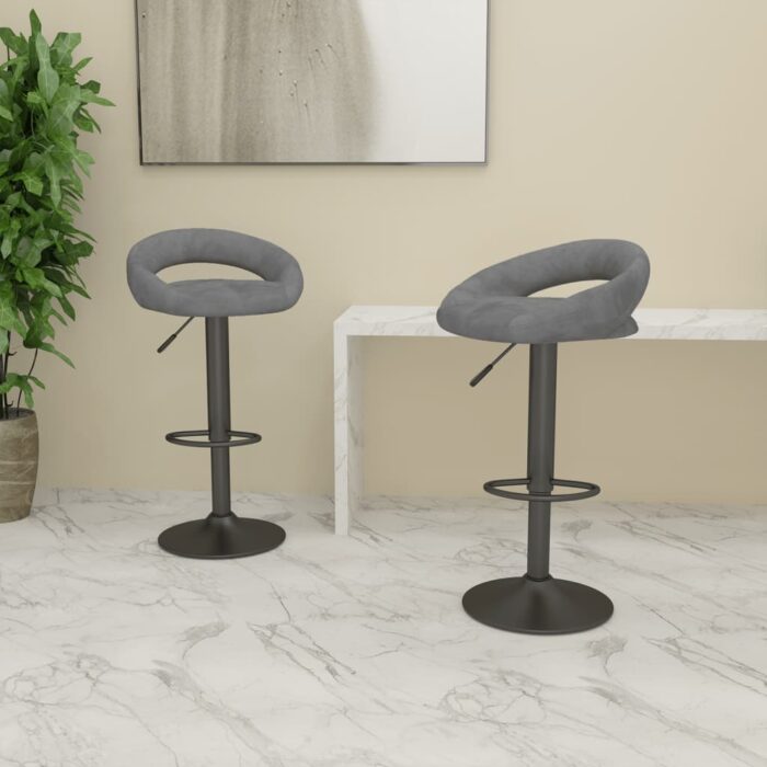 Tabourets de bar lot de 2 gris clair velours – Image 1
