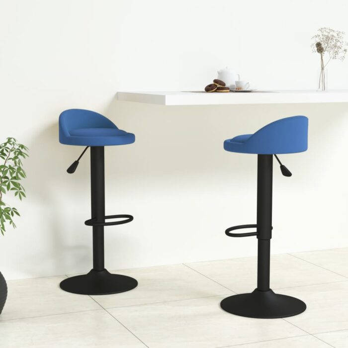 Tabourets de bar lot de 2 bleu velours – Image 1