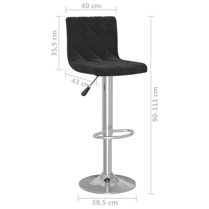 Tabourets de bar lot de 2 noir velours – Image 7