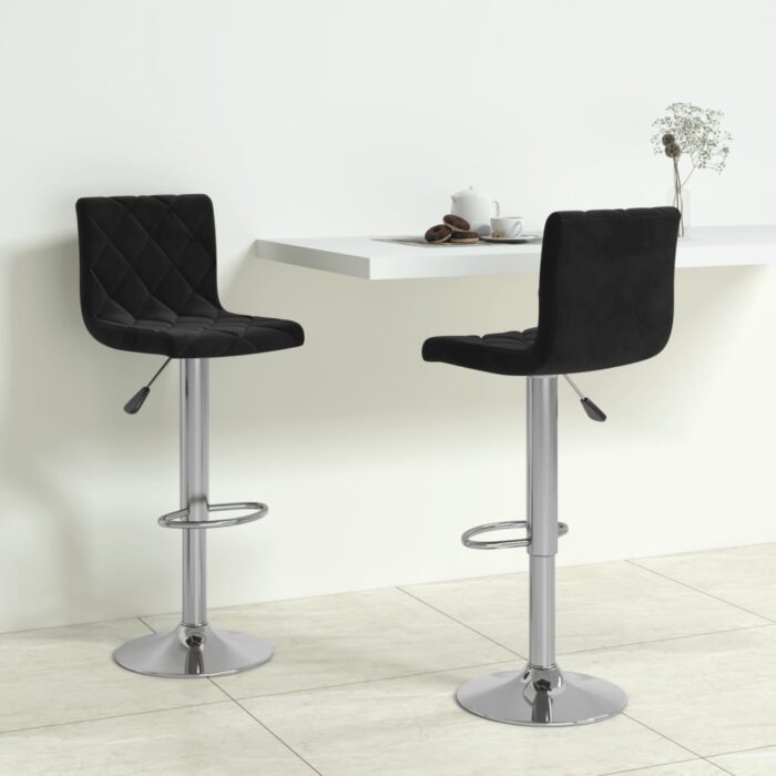 Tabourets de bar lot de 2 noir velours – Image 1