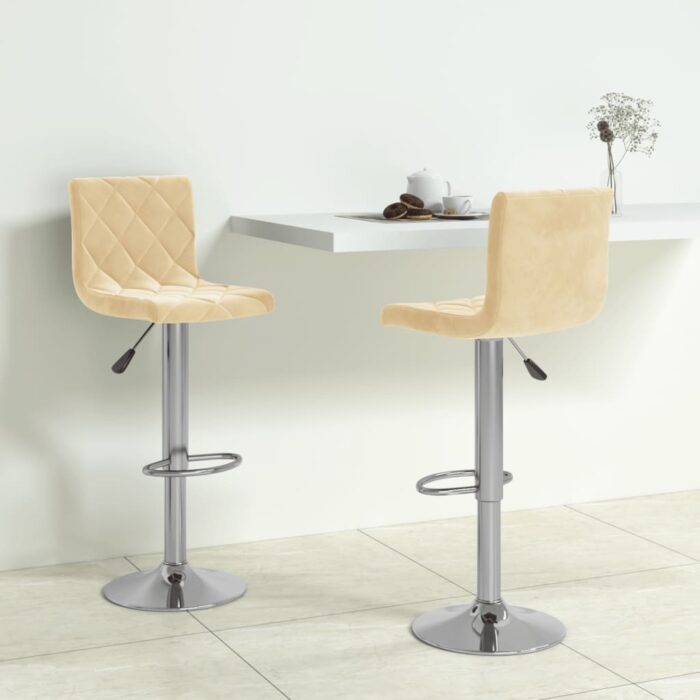Tabourets de bar lot de 2 crème velours – Image 1