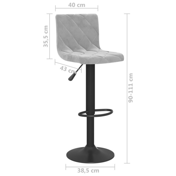 Tabourets de bar lot de 2 gris clair velours – Image 7