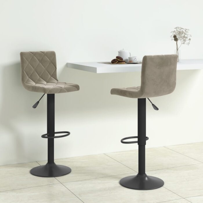 Tabourets de bar lot de 2 gris clair velours – Image 1