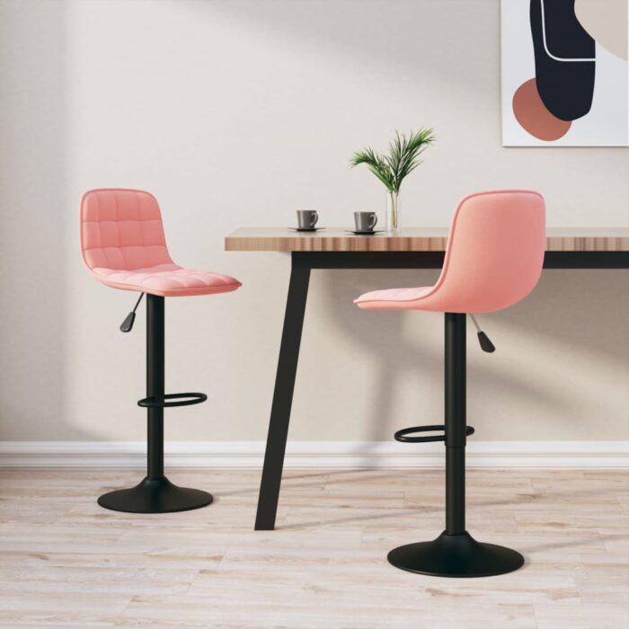 Tabourets de bar lot de 2 rose velours – Image 1