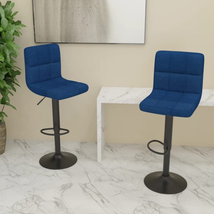 Tabourets de bar lot de 2 bleu tissu – Image 1