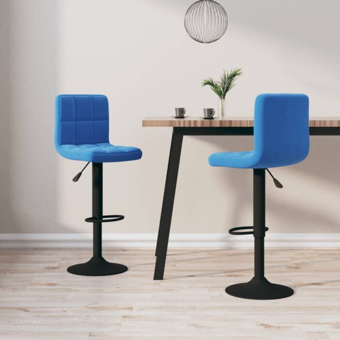 Tabourets de bar lot de 2 bleu velours – Image 1
