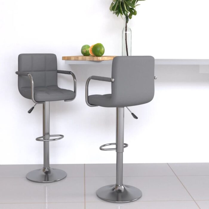 Tabourets de bar lot de 2 gris similicuir – Image 1