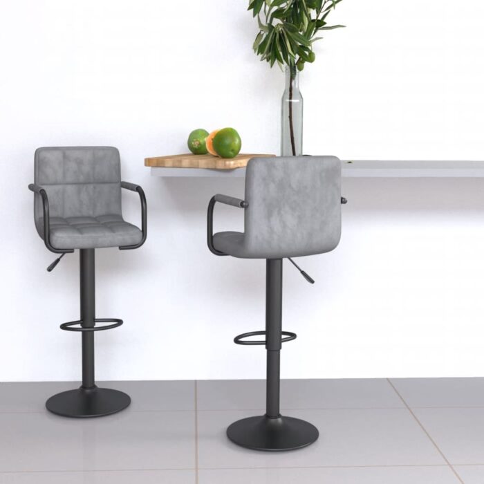 Tabourets de bar lot de 2 gris clair velours – Image 1