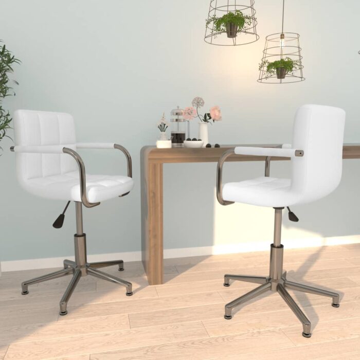 Chaises pivotantes à manger lot de 2 blanc similicuir – Image 1