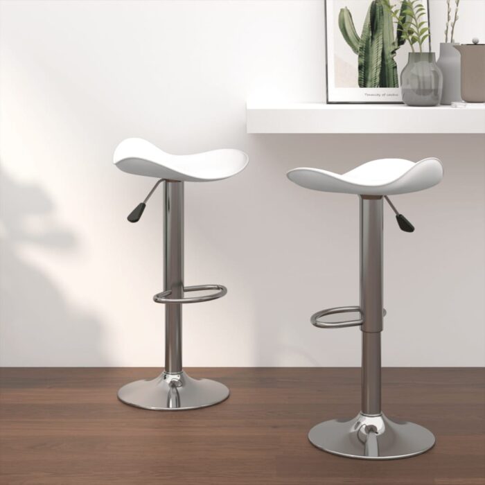 Tabourets de bar lot de 2 blanc acier chromé et cuir artificiel – Image 1