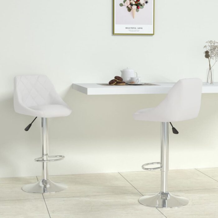 Tabourets de bar lot de 2 blanc similicuir – Image 1