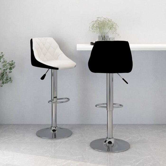 Tabourets de bar lot de 2 blanc et noir similicuir – Image 1