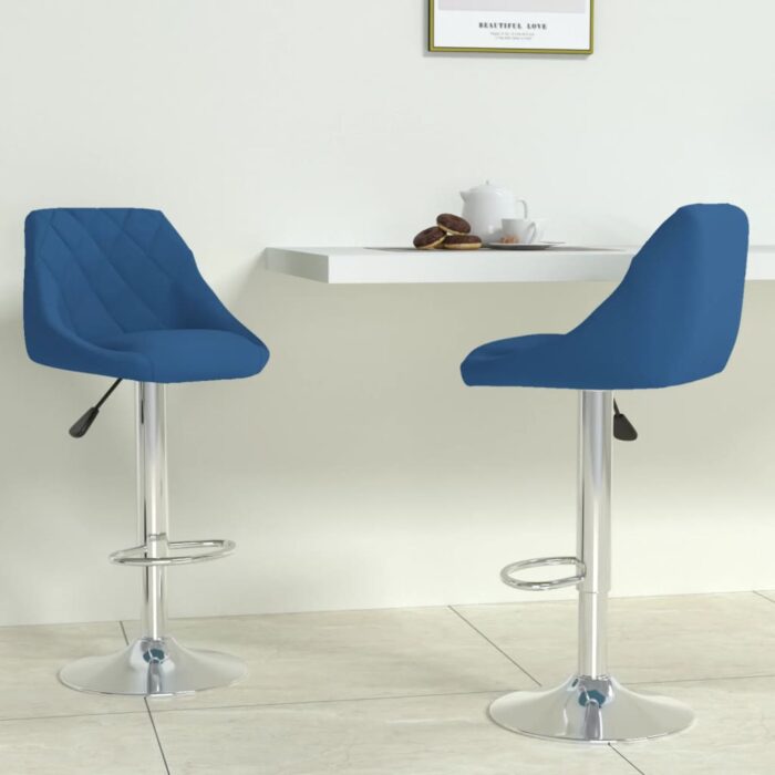 Tabourets de bar lot de 2 bleu velours – Image 1