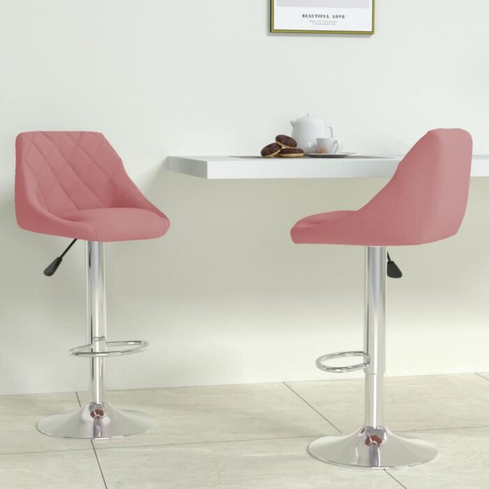 Tabourets de bar lot de 2 rose velours – Image 1