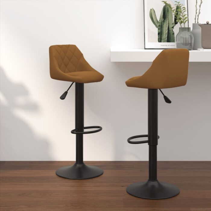 Tabourets de bar lot de 2 marron velours – Image 1