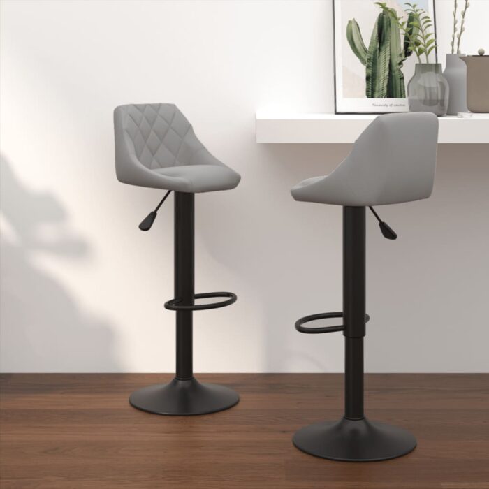 Tabourets de bar lot de 2 gris clair velours – Image 1