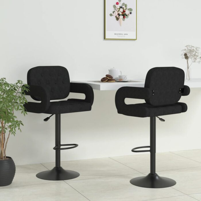 Tabourets de bar lot de 2 noir tissu – Image 1