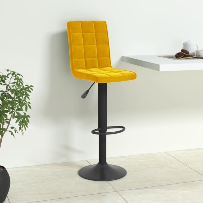 Tabouret de bar Jaune moutarde Velours – Image 1