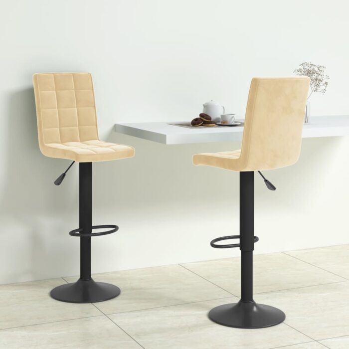 Tabourets de bar lot de 2 crème velours – Image 1