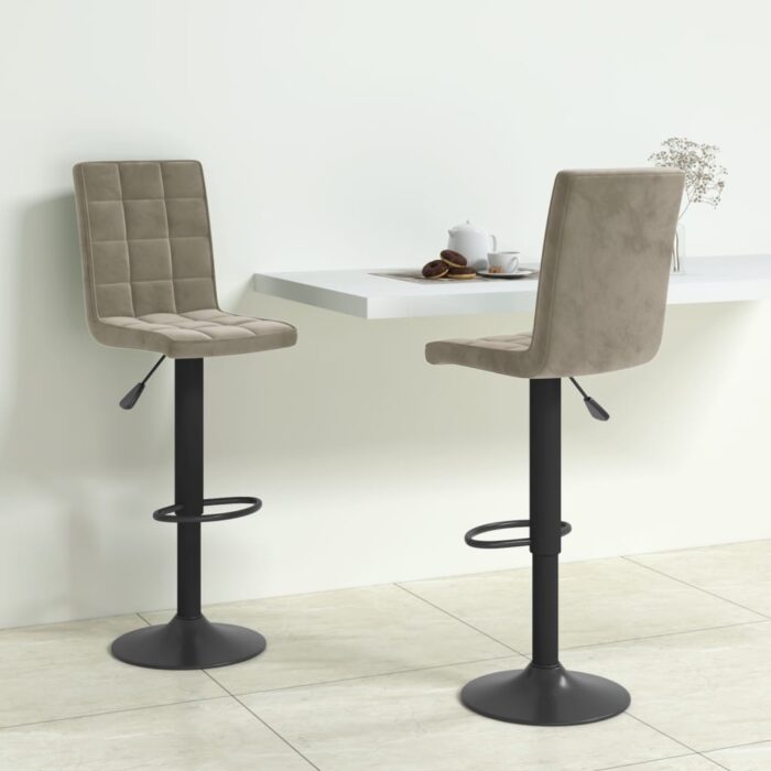 Tabourets de bar lot de 2 gris clair velours – Image 1