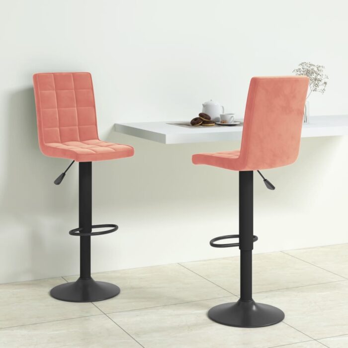 Tabourets de bar lot de 2 rose velours – Image 1