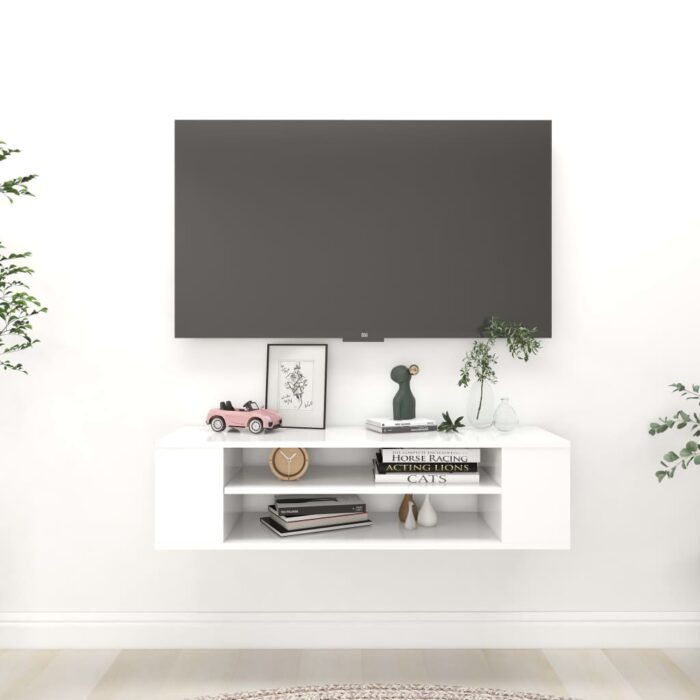 Meuble TV suspendu Blanc 100x30x26,5 cm Bois d’ingénierie – Image 1