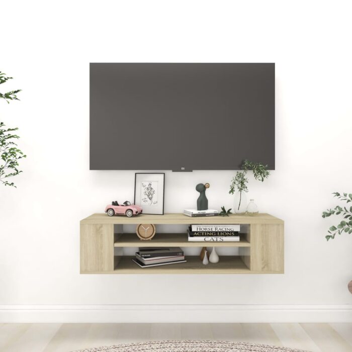 Meuble TV suspendu Chêne sonoma 100x30x26,5 cm Bois ingénierie – Image 1