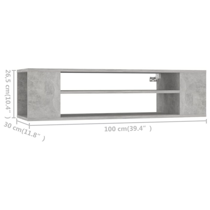 Meuble TV suspendu Gris béton 100x30x26,5 cm Bois d’ingénierie – Image 5