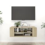 Meuble TV mural Chêne sonoma 102x35x35 cm Bois d’ingénierie