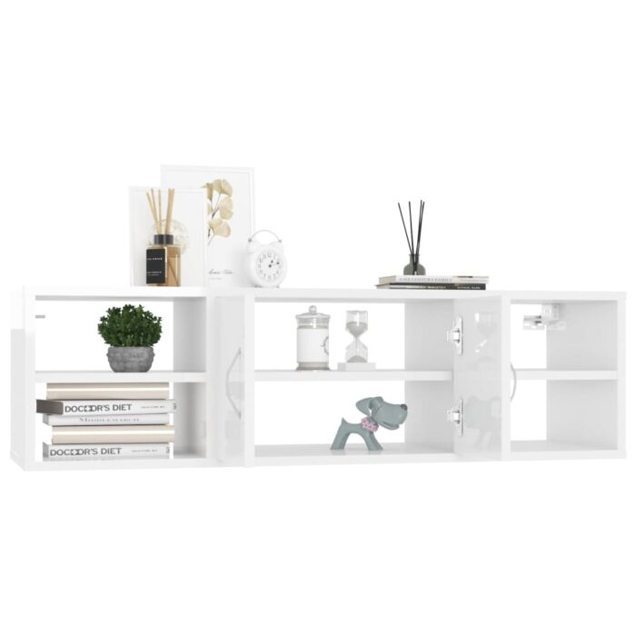 Étagère murale Blanc brillant 102x30x29 cm Bois d’ingénierie – Image 2