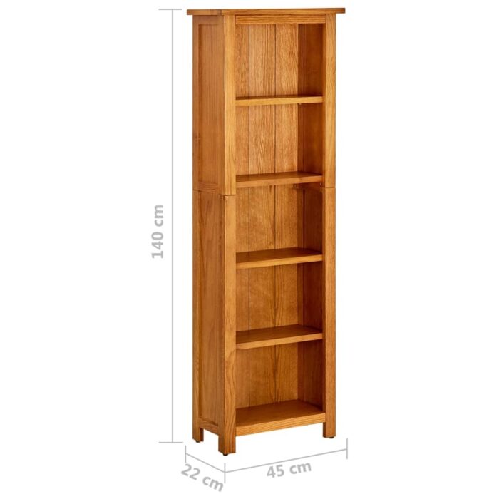 Bibliothèque à 5 étagères 45x22x140 cm Bois de chêne massif – Image 5