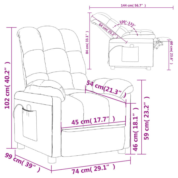Fauteuil inclinable électrique Crème Tissu – Image 10