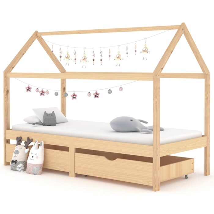 Cadre de lit d'enfant avec tiroirs Bois de pin massif 90x200 cm – Image 1
