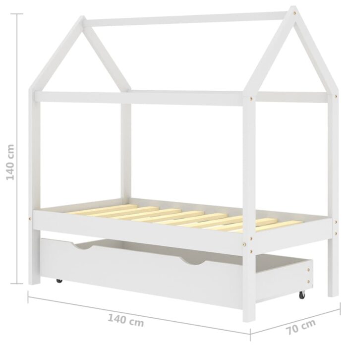 Cadre de lit d'enfant avec un tiroir Blanc Pin massif 70x140 cm – Image 5