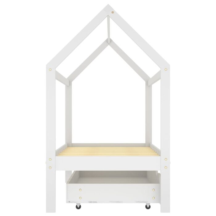 Cadre de lit enfant avec tiroir blanc bois pin massif 80x160 cm – Image 2