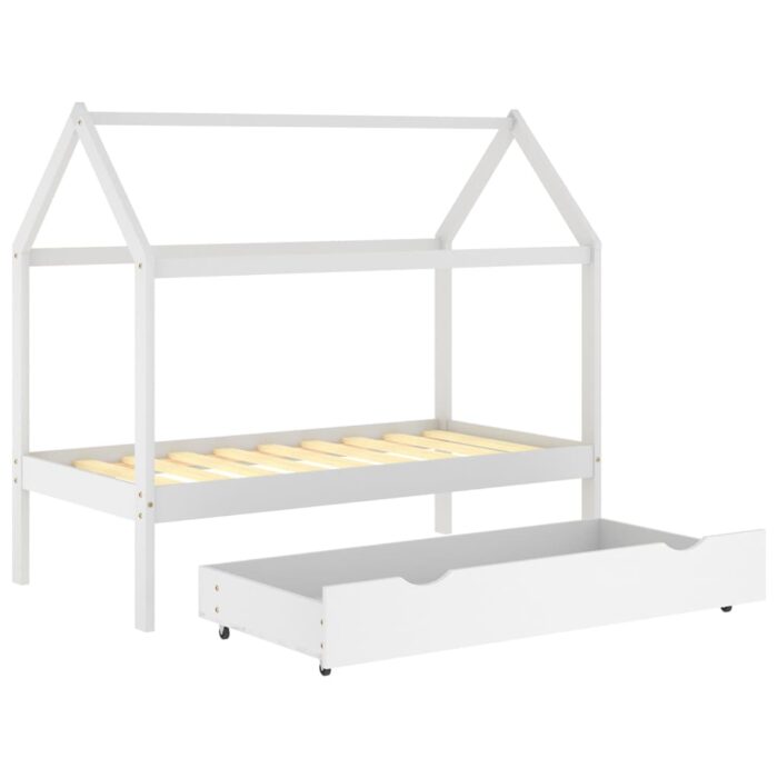 Cadre de lit enfant avec tiroir blanc bois pin massif 80x160 cm – Image 3