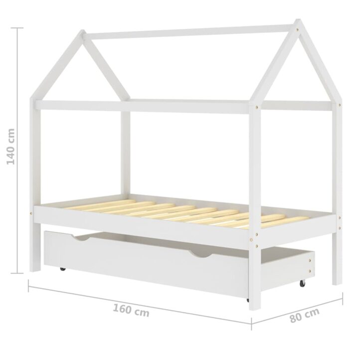 Cadre de lit enfant avec tiroir blanc bois pin massif 80x160 cm – Image 5