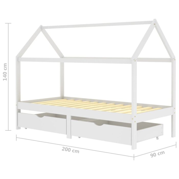 Cadre de lit d'enfant avec tiroirs Blanc Pin massif 90x200 cm – Image 5