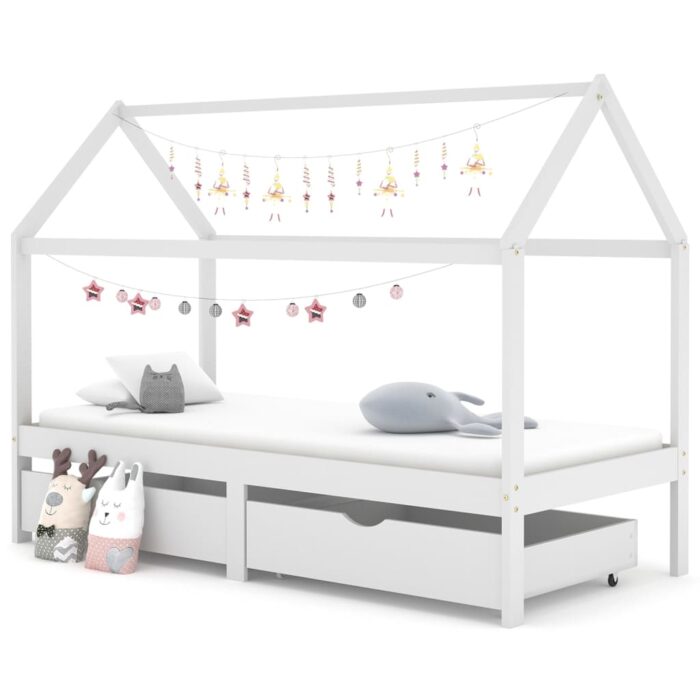 Cadre de lit d'enfant avec tiroirs Blanc Pin massif 90x200 cm – Image 1