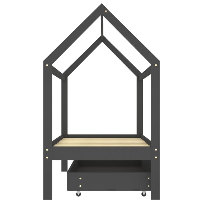 Cadre de lit d'enfant avec un tiroir Gris foncé Pin 80x160 cm – Image 2