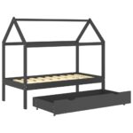 Cadre de lit d'enfant avec un tiroir Gris foncé Pin 80x160 cm – Image 3