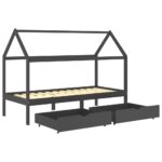 Cadre de lit d'enfant avec tiroirs Gris foncé Pin 90x200 cm – Image 3