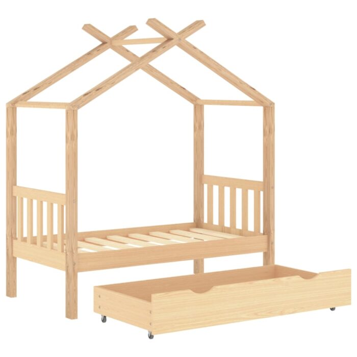 Cadre de lit d'enfant avec tiroir bois de pin massif 70x140 cm – Image 3