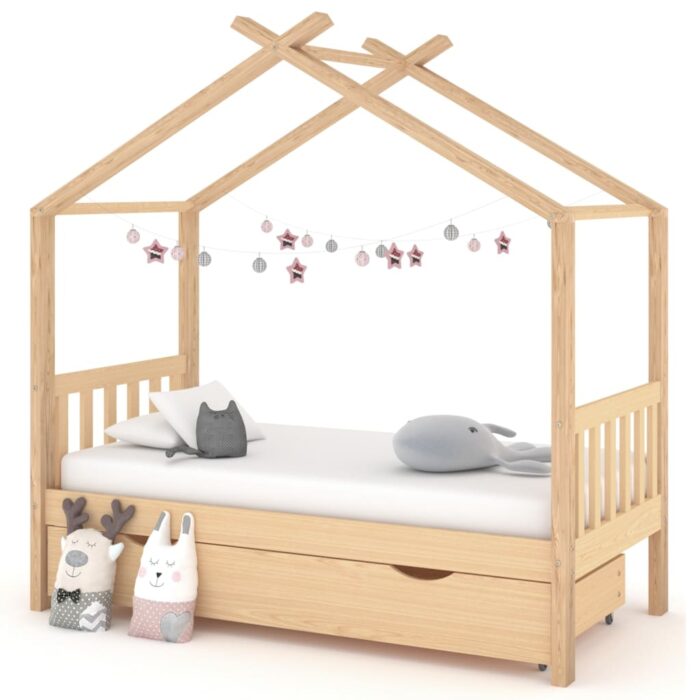 Cadre de lit enfant avec tiroir bois de pin massif 80x160 cm – Image 1