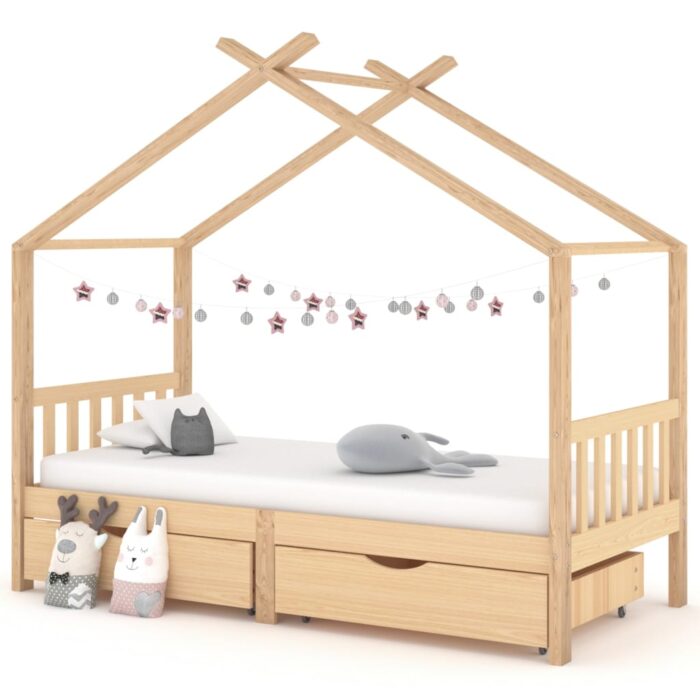 Cadre de lit enfant avec tiroirs bois de pin massif 90x200 cm – Image 1